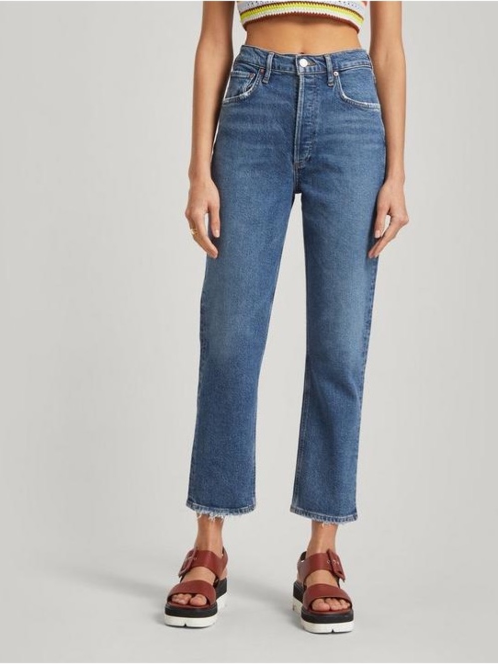 AGOLDE Riley High Rise Straight Crop Jeans Distressed Medium Wash Size 25